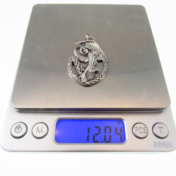 Solid 925 Sterling Silver Celtic Mermaid Goddess Pendant. Nautical Jewelry Gift - Picture 9 of 9